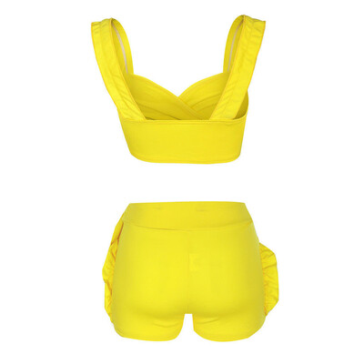 

Women LaceUp Two-Piece Sports Romper Crop Top Shorts Jumpsuit Summer Set Outfits