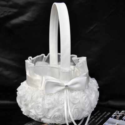 

Bow Decoration Western-style Wedding Flower Basket Embroidered Lace Bridal Flower Basket