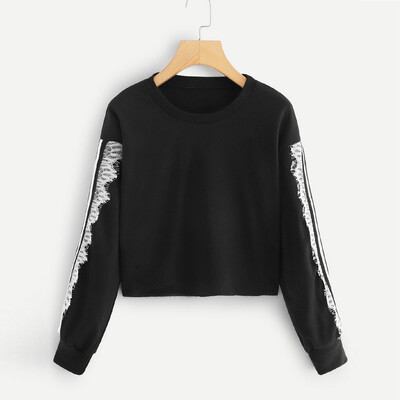 

Starmoon Women Autumn Long Sleeve Lace Patchwork Sweatshirt Pullover Top Blouse