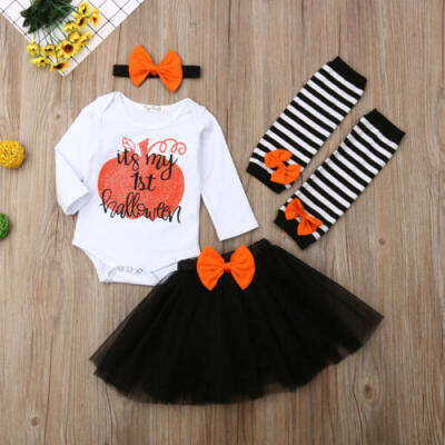 

US Newborn Halloween Outfits Baby Girl Romper Tulle Tutu Skirt Dress Clothes Set