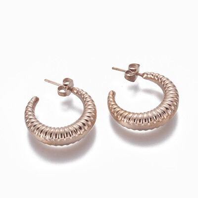 

304 Stainless Steel Stud Earrings with Ear Nuts Rose Gold 225mm in diameter Pin 06mm