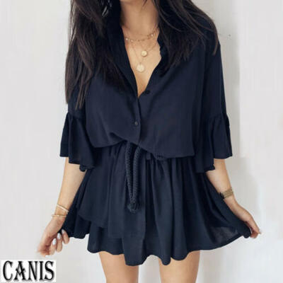 

Women Ruffle Floral Dress Summer Beach Cocktail Evening Party Mini Sundress UK