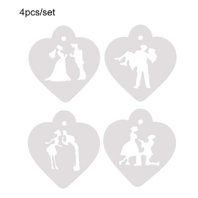 

4pcsset Cake Cookie Stencil Mold Heart Flower Words Fondant Set for Wedding Cake Side Decoration Mould Baking Pastry Spray Tool