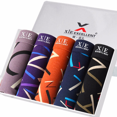 

5 pairs 100 Cotton mens underwear boxer briefs with high quality fabric for moisture absorption&sweat release Xiejiaer