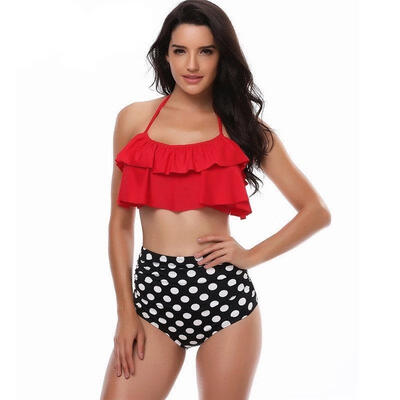 

Women High Waist Bikini Bandage Plus Size Family Swimwear Mother Child Swimsuit