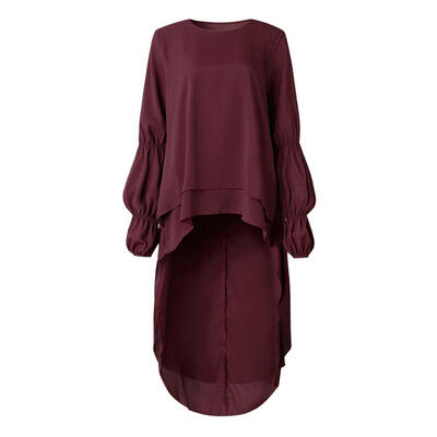 

Spring Casual Ruffle Sleeves Irregular Hem Loose Shirt Dress Women Blouse