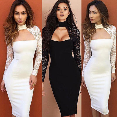 

Women Bandage Bodycon Slim Long Sleeve Evening Party Cocktail Pencil Midi Dress