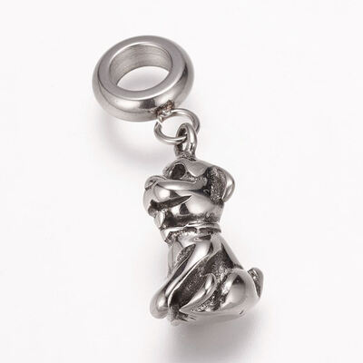 

304 Stainless Steel European Dangle Beads Large Hole Pendants Antique Silver Chinese Zodiac Dog 2530mm