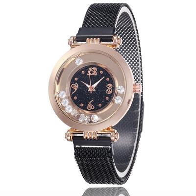 

Iron magnet watch strap creative heart-shaped digital watch simple diamond star lady watch
