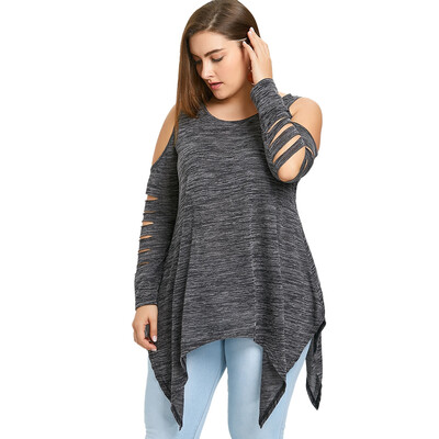

Plus Size Cold Shoulder Shredding Tunic Top