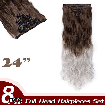 

Full Head Clip Synthetic in Hair Extensions 8 Piece 18 Clips Hairpiece Long Wave Curly Straight for Women