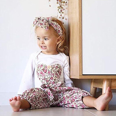 

Infant Baby Girls Love Print Romper Jumpsuit Floral Pants Headbands Outfits Set