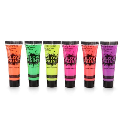 

24 Tubes 10ml034oz Art Body Paint Glow in Dark or UV Light Face & Body Paint with 6 Colors Glow Blacklight Neon Fluorescent for