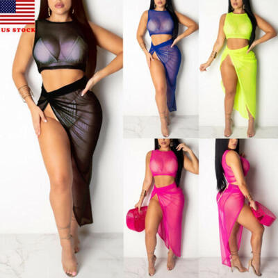 

US Women Crop Top Short Skirt Bodycon Evening Cocktail Party Two Piece Set Dress