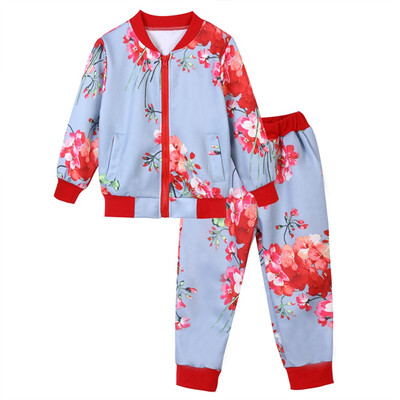 

Toddler Baby Girls Boys Clothes Set Floral Print Zipper Tops Coat Pants Outfits
