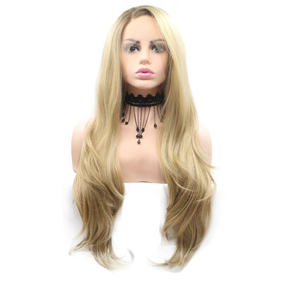 

Amazing Star Lace Frontal Wigs Long Natural Wave Blonde Color Heat Resistant Fiber Side Part Synthetic Hair Wigs