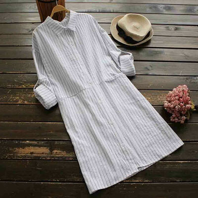 

Plus Size Women Button Tunic Blouse Long Sleeve Loose Cotton Linen Shirt Tops