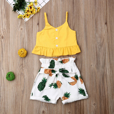 

Toddler Kid Baby Girl Ruffle Sling Tops Shorts Pants 2PCS Outfits Clothes Summer