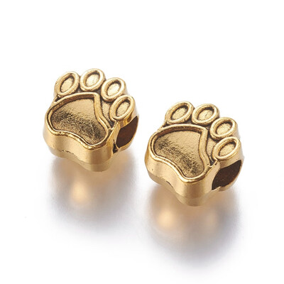 

Tibetan Style Alloy European Beads Cadmium Free & Lead Free Paw Print Antique Golden 11x11x8mm Hole 5mm