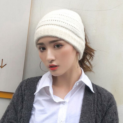 

Warm wool hat for autumn&winter headwear ear-protecting hat fashionable bare ponytail open top knit hat