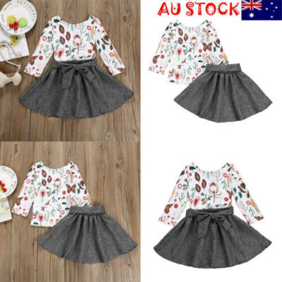 

AU 2Pcs Kids Baby Girl Clothing Floral T-ShirtBow Skirt Set Autumn Dress Outfit