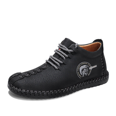 

Mens Shoes Lace Up Casual Shoes Breathable Light Shoes Genuine Leather Shoes For Men Black Brown Khaki Size 38-46