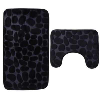 

2pcs 3D Print Pebbles Carpet Toilet Bathroom Flannel Anti-slip Sop Mat