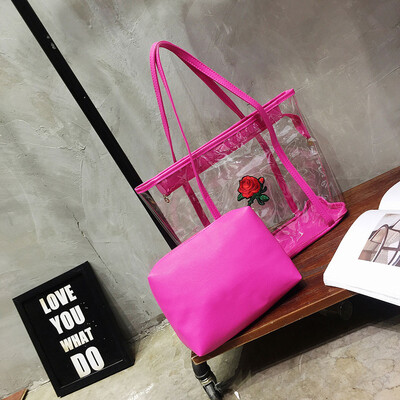 

Tailored Women Transparent Jelly Bag Tote Bag Summer Rose Bag Shoulder Bag Handbag