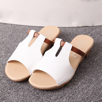 

Rose Fashion Summer Ladies Solid Color Wild Open Toe Sandals Low Heel Beach Slippers