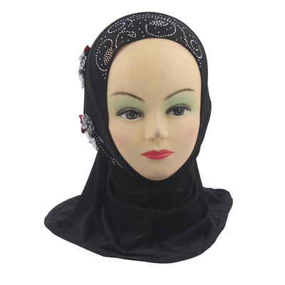 

Kids Girls Muslim Headscarf Flowers Rhinestone Soft Arab Scarf Wrap Shawls