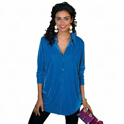 

Velvet Shirt Womens Lapel Long Sleeve Loose Shirt