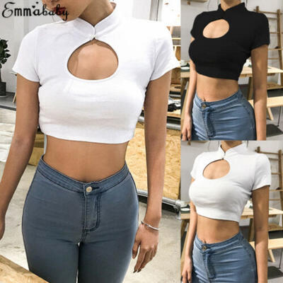 

Women Short Sleeve Summer T-Shirt Crop Tops Slim Casual Blouse Tank Stretch