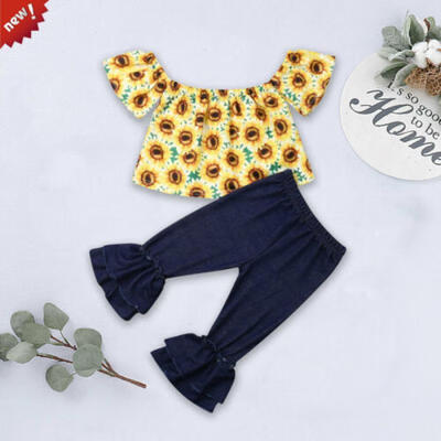 

US Toddler Baby Girls Flower Ruffles Tops Beam Foot Pants Sunsuit Clothes 6M-4Y