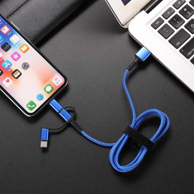 

Lightning Type C Micro USB 3-in-1 Data Cable Nylon Braided 24A Fast Charging Cable 12m-12m