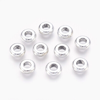 

Unfading Alloy European Beads Large Hole Rondelle Beads Silver 9x4mm Hole 4mm