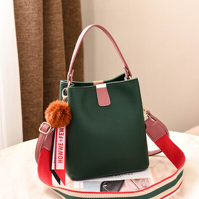 

Womens bag simple solid color bucket bag large capacity contrast color fashion handbag shoulder diagonal bag female