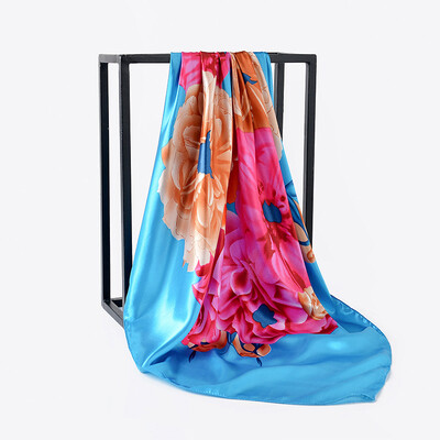 

90cm90cm new scarf oil painting peony big flower rose silk scarf large square scarf FJ139