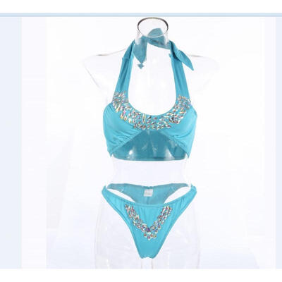 

US Stock Women Sexy Bikini Set Crystal Bandage Push-Up Swimwear Bathing Swimsuit
