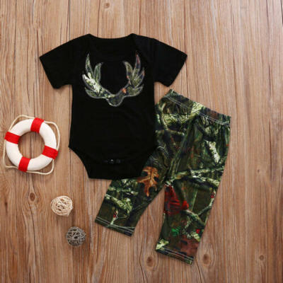 

Toddler Baby Boys Short Sleeve Tops Romper Camo Pants Outfits Set Clothes 0-3Y
