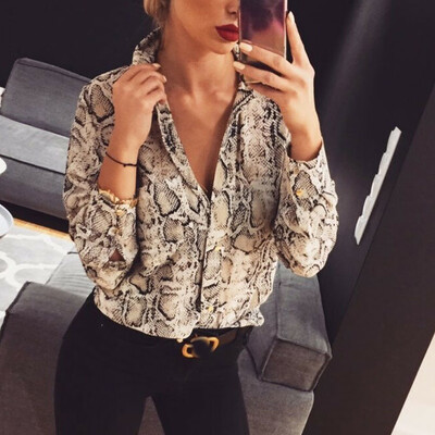 

Women Spring Leopard Print Long Sleeve Button V Neck T Shirt Casual Blouse Tops