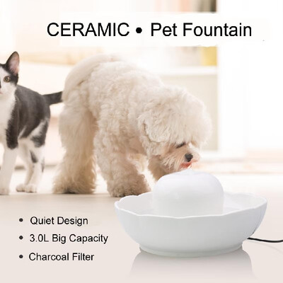 

Ceramic Pet Water Fountain Power-off Protection Drink Dispenser Bowl Replaceable Filter for Cats&Dogs