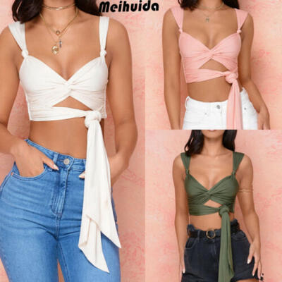 

Womens Sexy Tie Crop Top Strap V Neck Club Bra Bralette Bustier Vest