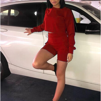 

Womens 2pcs Outfits Long Sleeve Crop Top Pants Set Casual Jumpsuit Tracksuit