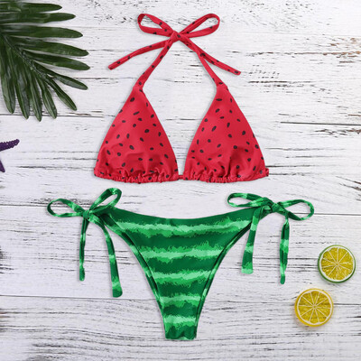 

Roseonmyhand Women Print Tube up Two Pieces Bikini Push-Up Swimsuit Swimwear Beachwear