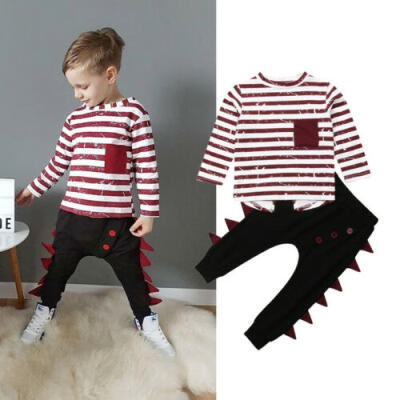 

UK Stock Kid Baby Boy Striped Tops T-shirt Harem Pants Cotton Outfit Clothes Set