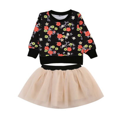 

Toddler Girl Floral Print Tops T-ShirtTulle Tutu Dress Outfits Clothes 2PCS