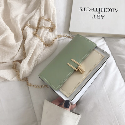 

2019 new Sen temperament contrast color small square bag female fashion casual chain Messenger bag simple wild shoulder bag