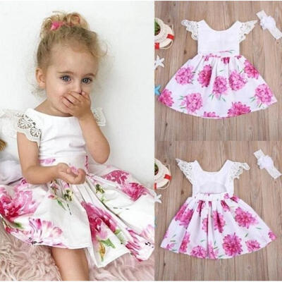 

Kids Baby Girl Flower Bow Dress Princess Lace Tulle Tutu Formal Party Dresses