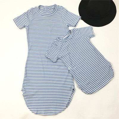 

Womens Girl Summer Short Sleeve Casual Dress Family Matching Stripe Camouflage Dress Mother Daughter