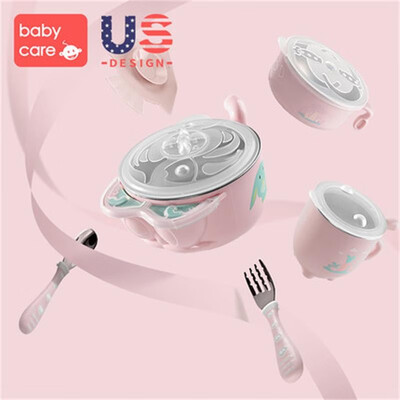 

BabyCare baby newborn food Dinnerware Set baby stainless steel bowl Spoon cup fork Tableware set kids Food Container
